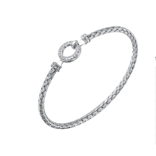 Sterling Silver Mesh Bangle Bracelet with CZ Circle Closure (SI5274)