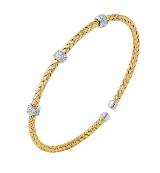Gold Plated Mesh CZ Rondelle Flex Cuff Bracelet (SI4999)