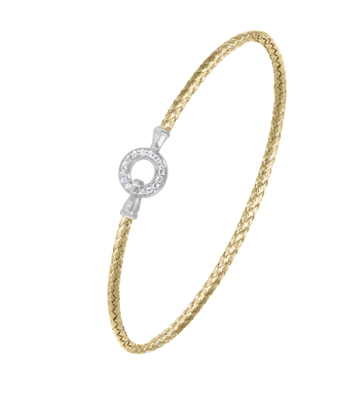 Gold Plated Mesh Bangle Bracelet with CZ Circle Clasp (SI5284)