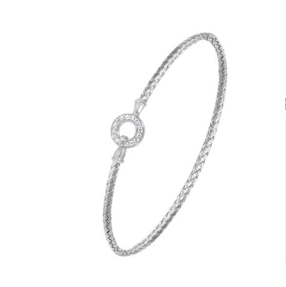 Sterling Silver Mesh Bangle Bracelet with CZ Circle Clasp (SI5295)