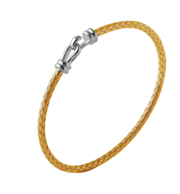Gold Plated Mesh Bangle Bracelet with Hook Clasp (SI5289)
