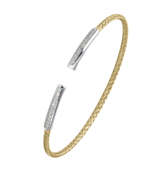 Gold Plated Mesh Cuff Bracelet with CZ Bars (SI5292)