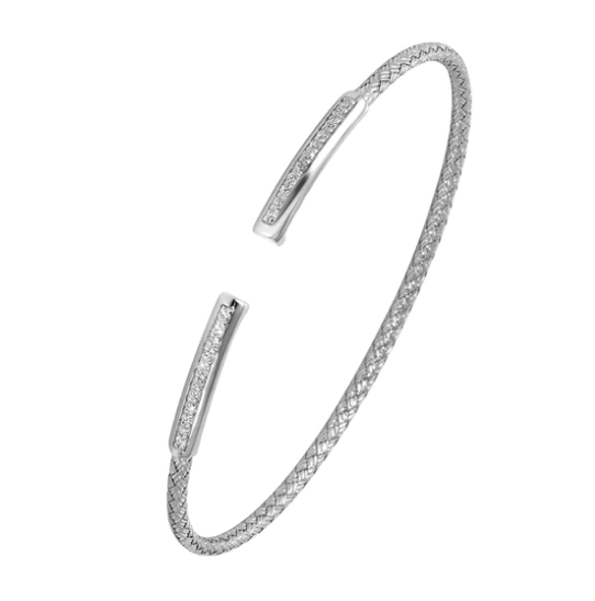 Sterling Silver Mesh Cuff Bracelet with CZ Bars (SI5293)