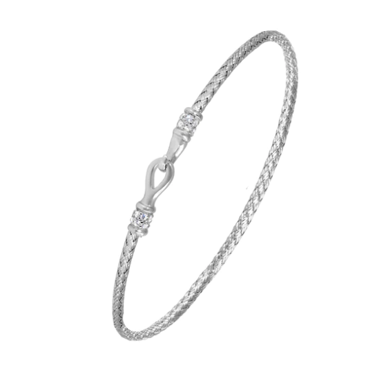 Sterling Silver Mesh Flex Cuff Bracelet w/ Hook Closure (SI5295)