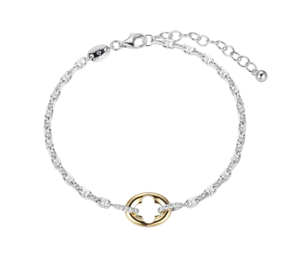 Two Tone Sterling Silver Mariner Link Chain Bracelet (SI5296)