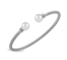 Load image into Gallery viewer, Sterling Silver or Gold Plated Mesh Flex Cuff Bracelets w/ Pearl Endcaps (SI5299 &amp; SI5279)
