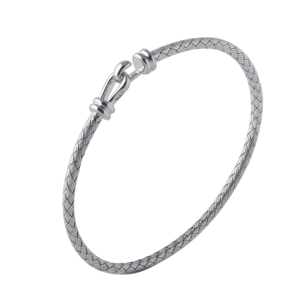Sterling Silver Mesh Flex Cuff Bracelet w/ Hook Closure (SI5300)