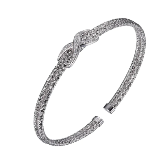 Sterling Silver Double Mesh CZ Infinity Flex Cuff Bracelet (SI5305)