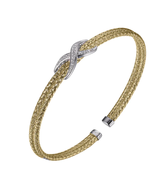 Gold Plated Double Mesh CZ Infinity Flex Cuff Bracelet (SI5307)