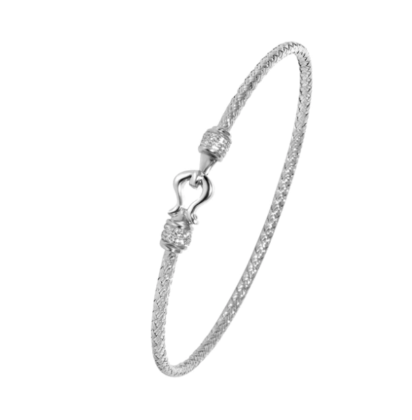 Sterling Silver Mesh Flex Cuff Bracelet w/ CZ Hook Closure (SI5316)