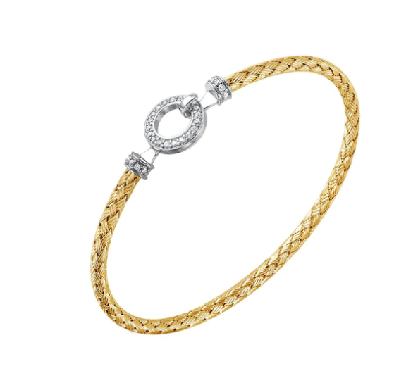 Gold Plated Mesh Bangle Bracelet with CZ Circle Closure (SI5317)