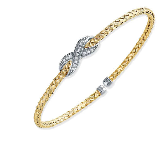 Gold Plated Mesh CZ Infinity Flex Cuff Bracelet (SI5322)