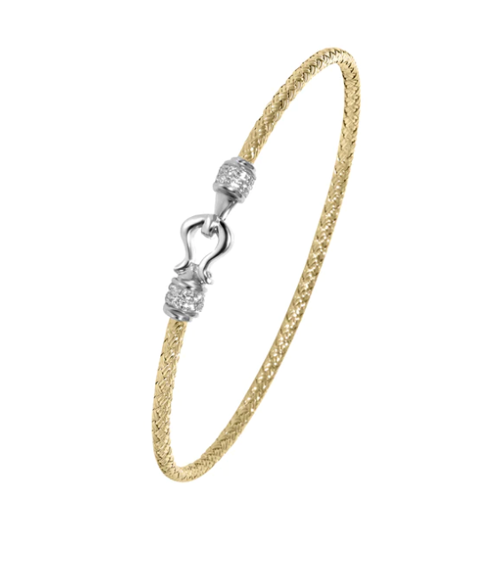 Gold Plated Mesh Flex Cuff Bracelet w/ Hook Closure (SI5327)