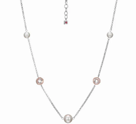 ELLE Two Tone CZ & Pearl Station Necklace (SI6069)