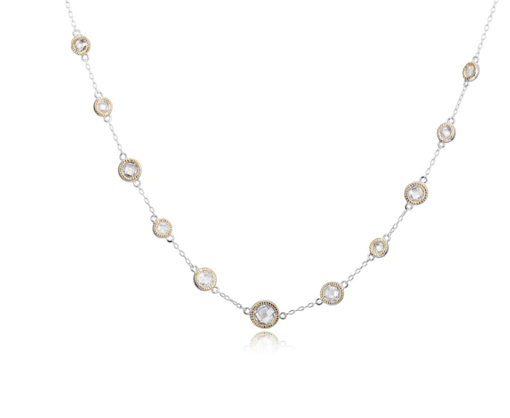 ELLE Two Tone CZ Link Station Necklace (SI6070)