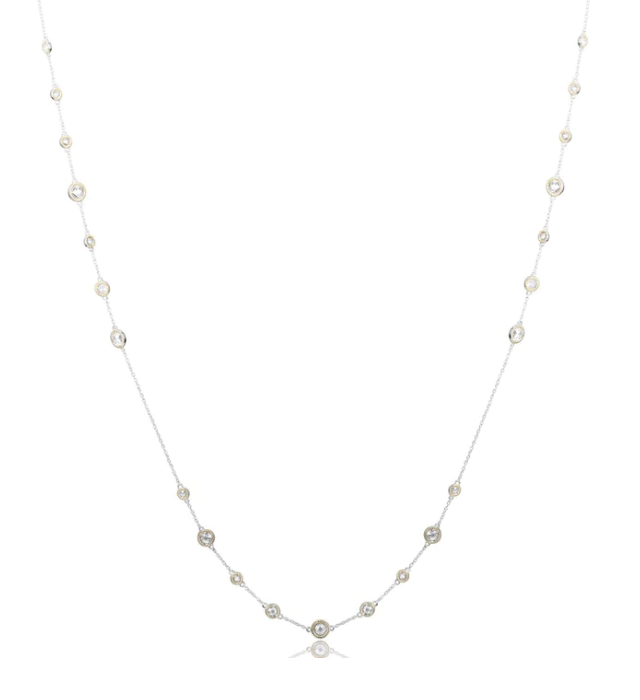 ELLE Sterling Silver Two Tone Bezel CZ Station Necklace (SI6072)