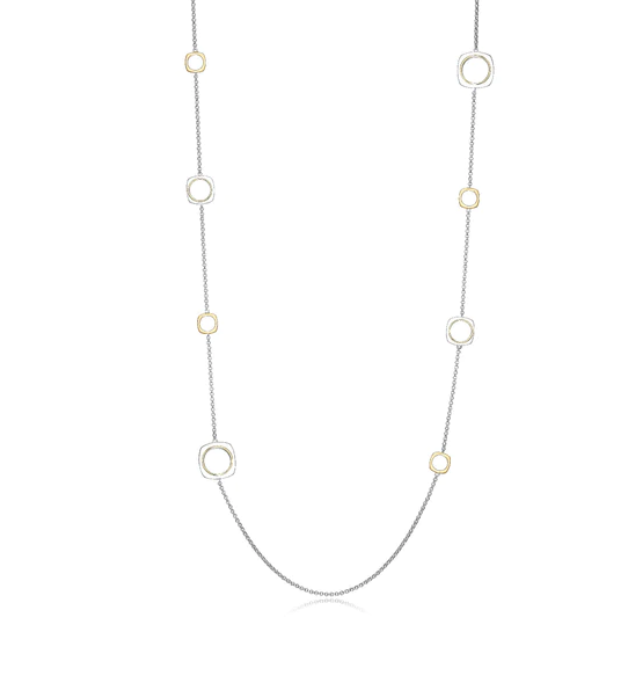 ELLE Two Tone Long Necklace with Open Square Stations (SI6073)