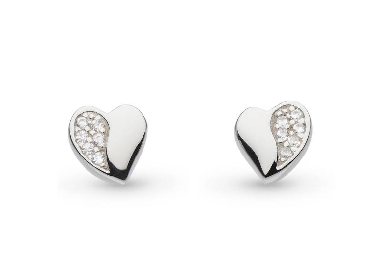 Kit Heath Sterling Silver Half CZ Heart Stud Earrings (SI6087)