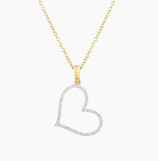 Ella Stein Sterling Silver/Gold Plated Hanging Diamond Heart Necklace