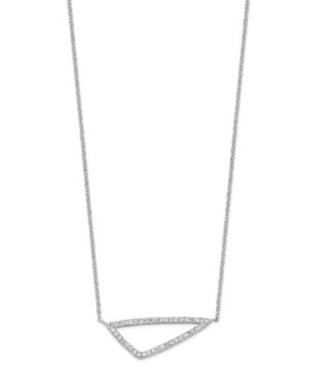 Sterling Silver Rhodium Plated CZ Puffy Triangle Necklace (SI6898)