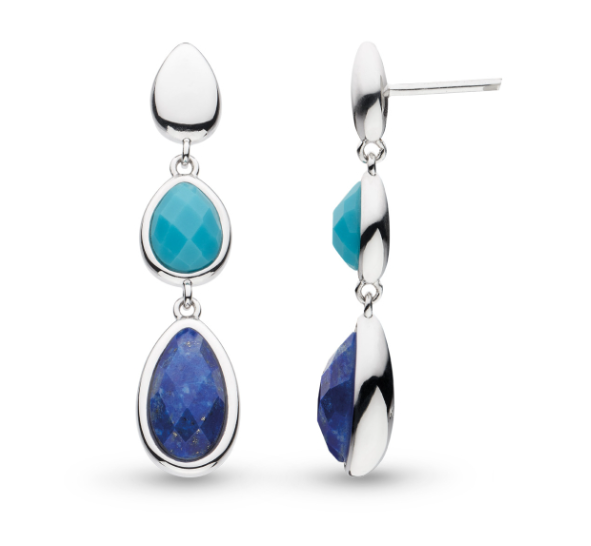 Kit Heath Sterling Silver Rhodium Plated Magnesite & Lapis Droplet Earrings (SI6895)