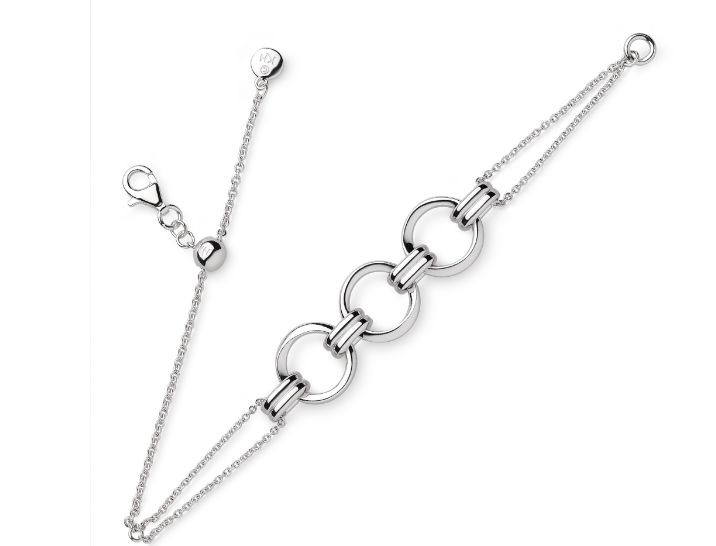 Kit Heath Sterling Silver Rhodium Plated Bevel Unity Twin Chain Slider Bracelet (SI6903)