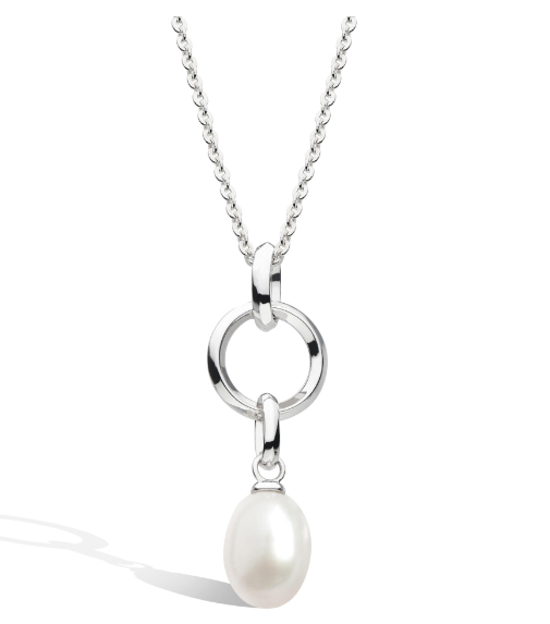 Kit Heath Sterling Silver Rhodium Plated Oval Pearl Drop Necklace (SI6919)