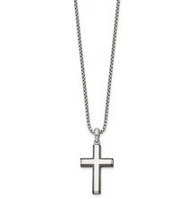 Load image into Gallery viewer, Stainless Steel &amp; Black Enamel Cross on Box Chain Necklace (I7055)
