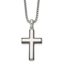 Load image into Gallery viewer, Stainless Steel &amp; Black Enamel Cross on Box Chain Necklace (I7055)
