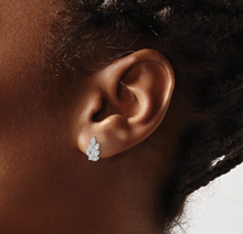 Load image into Gallery viewer, Sterling Silver Rhodium Plated CZ Leaf Stud Earrings (SI7930)
