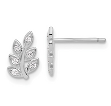 Load image into Gallery viewer, Sterling Silver Rhodium Plated CZ Leaf Stud Earrings (SI7930)
