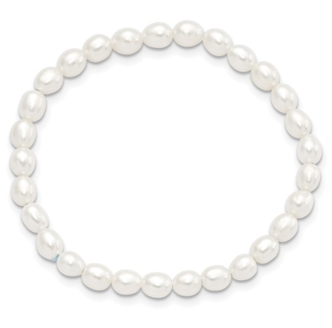 Children's 4-5mm White Rice Freshwater Cultured Pearl Stretch Bracelet (SI8025)