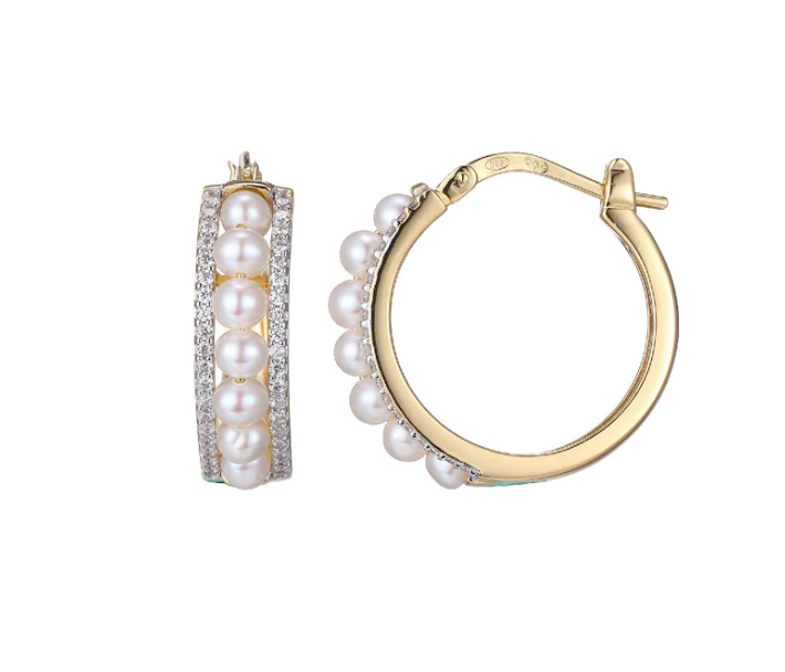 Freshwater Pearl & CZ Gold Plated Hoop Earrings (SI3889)