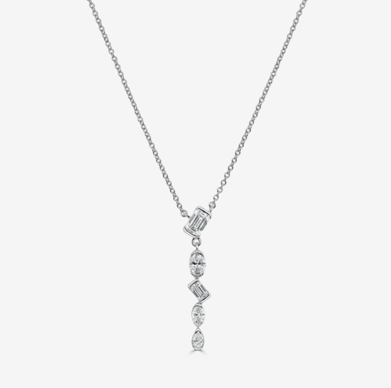 14k White Gold Mixed Fancy Shape Diamond Y Necklace (I9776)
