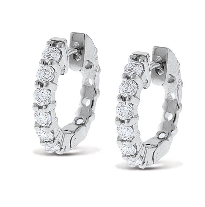 14k White Gold Diamond Hoop Earrings (I8319)