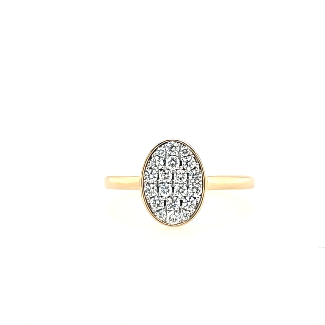 14k Yellow & White Gold Pave Diamond Oval Ring (I9009)