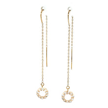 Load image into Gallery viewer, 14k Yellow Gold Diamond Circle Threader Dangle Earrings (I9117)
