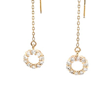 Load image into Gallery viewer, 14k Yellow Gold Diamond Circle Threader Dangle Earrings (I9117)
