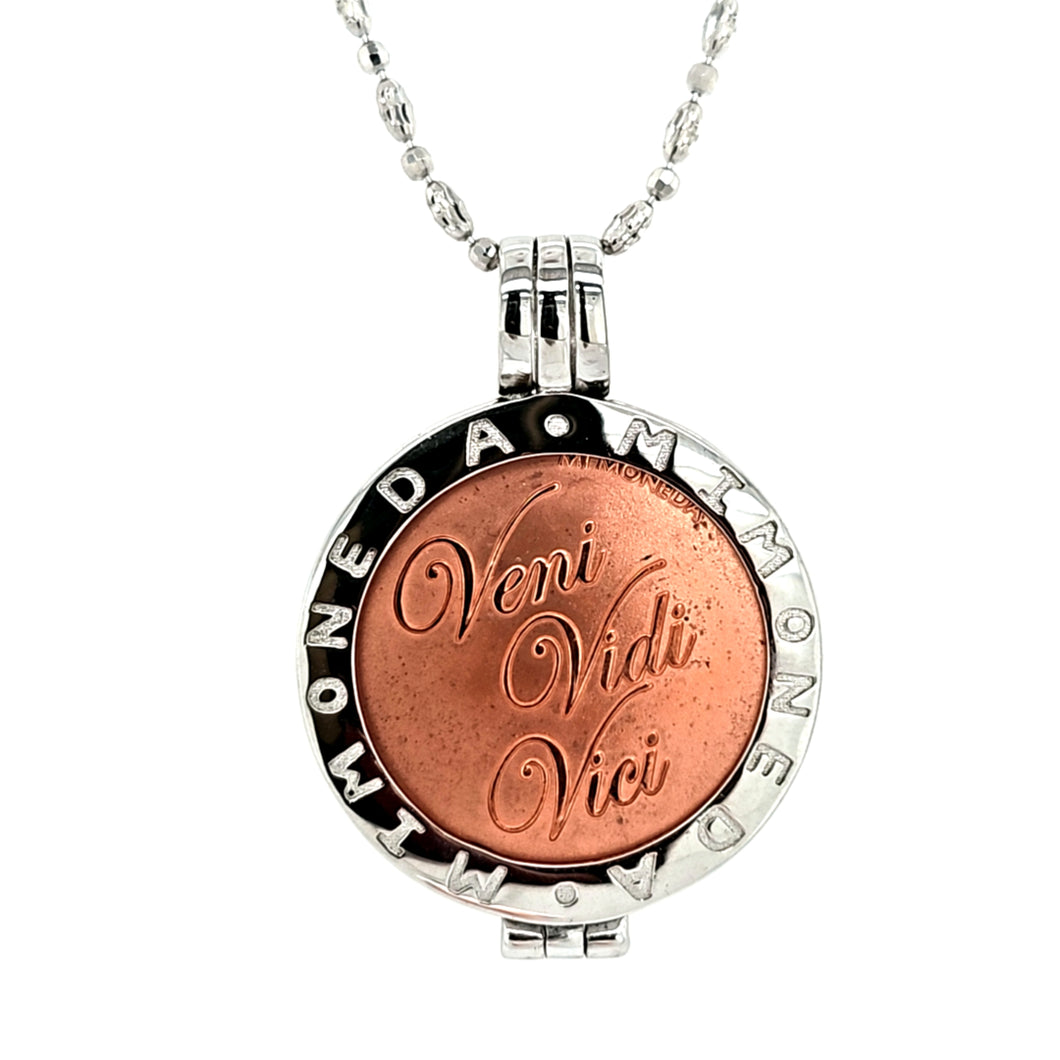 CLEARANCE - Mi Moneda 'Veni Vidi Vici' Coin on Faceted Beaded Chain (SI7856)