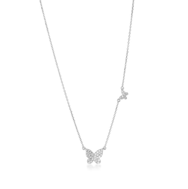 14k White Gold Diamond Butterflies Necklace (I9637)