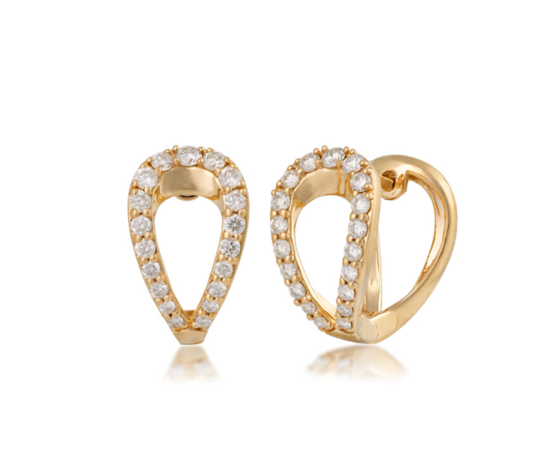 14k Yellow Gold Diamond Pear Shaped Lever Huggie Earrings (I9647)