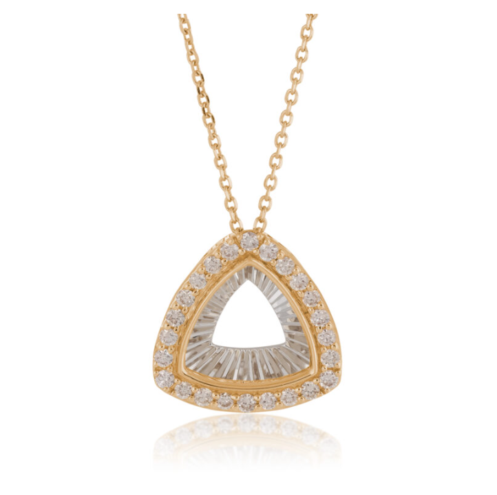 14k Yellow Gold Two Tone Diamond Triangle Reflection Necklace (I9640)