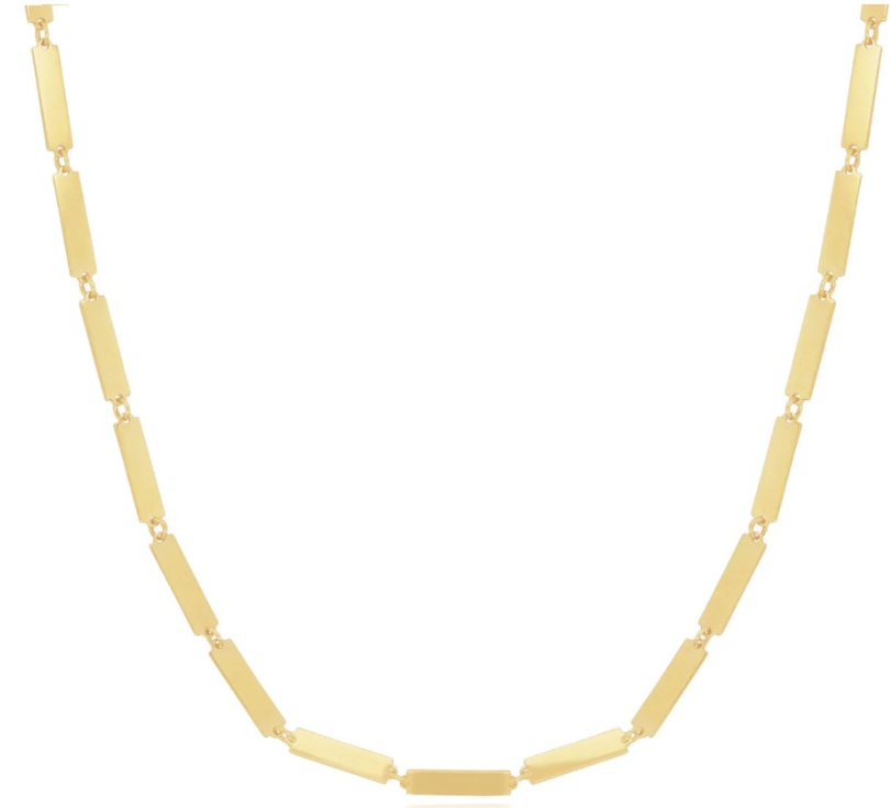 14k Yellow Gold Rectangle Bar Necklace (I9905)