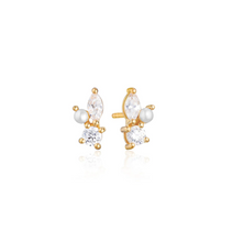 Load image into Gallery viewer, Sif Jakobs Rhodium or 18k Yellow Gold Plated Adria Tre Piccolo CZ Pearl Stud Earrings
