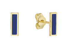 Load image into Gallery viewer, 14k Yellow Gold Rectangle Lapis Stud Earrings (I7774)
