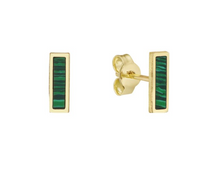 Load image into Gallery viewer, 14k Yellow Gold Malachite Rectangle Stud Earrings (I7776)
