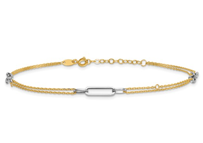 14k Two-Tone Gold Double Chain Paperclip Anklet (I9262)