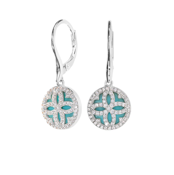 Kelly Waters Sterling Silver Turquoise Mother of Pearl w/ Simulated Diamond Clover Earrings (SI8045)