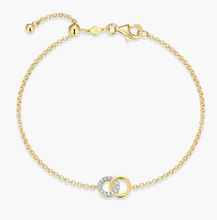 Load image into Gallery viewer, Monte Luna Sterling Silver Rhodium or Gold Plated Lab-Created Diamond Twin Circle Bolo Bracelet
