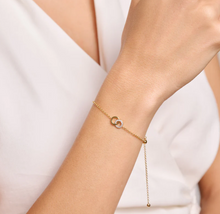 Load image into Gallery viewer, Monte Luna Sterling Silver Rhodium or Gold Plated Lab-Created Diamond Twin Circle Bolo Bracelet
